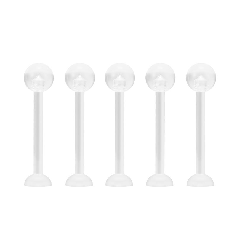 NewkeepsR 5pcs-14G(1.6mm) Thickness, 16mm(5/8'') Length, Bioplast Flexible Clear Tongue Ring Plastic Retainer, Unnoticeable Flat Labret Spacers - Image 1